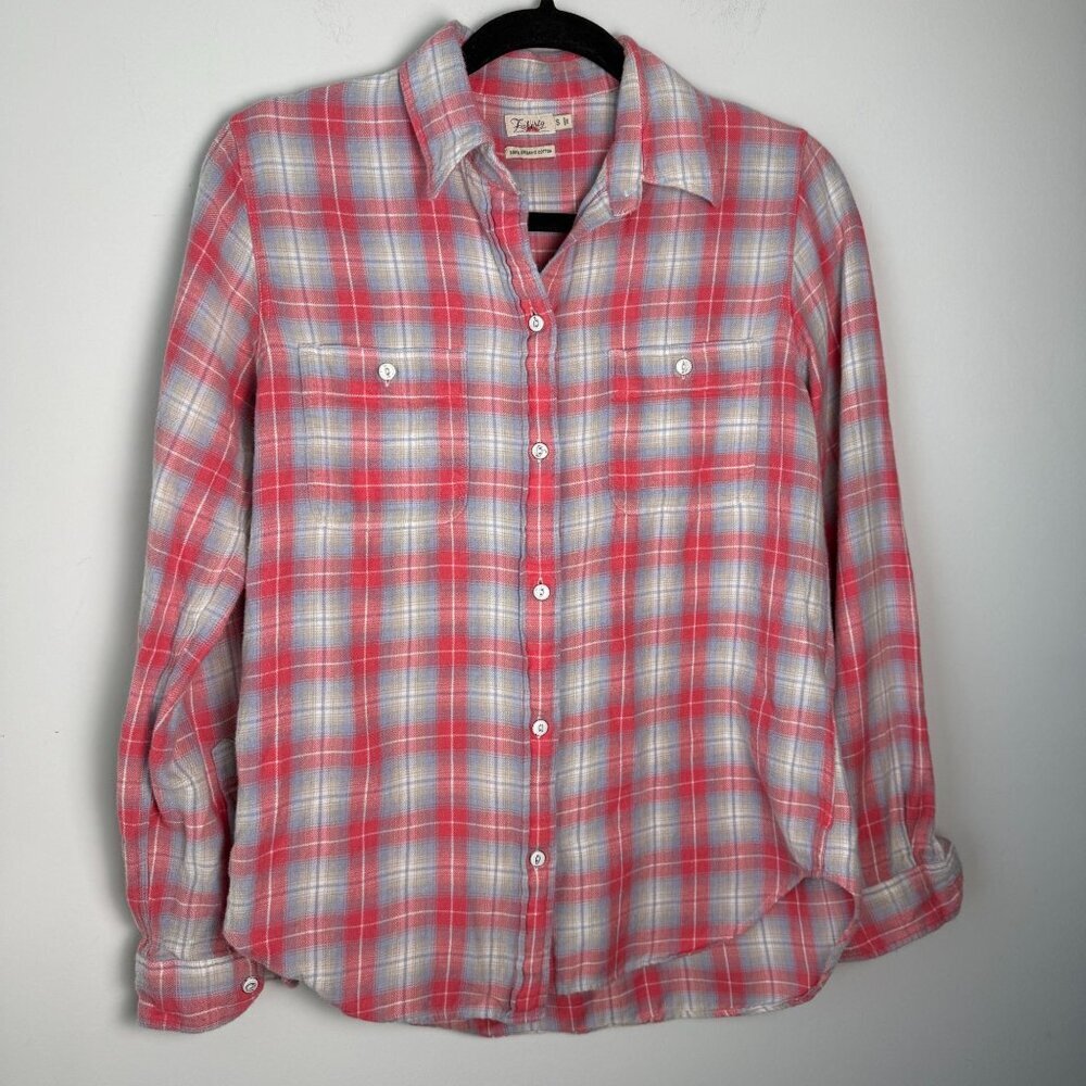 Faherty Womens Flannel Button Up Shirt Pink Blue Plaid S Outdoors Casual Boho - Picture 8 of 9